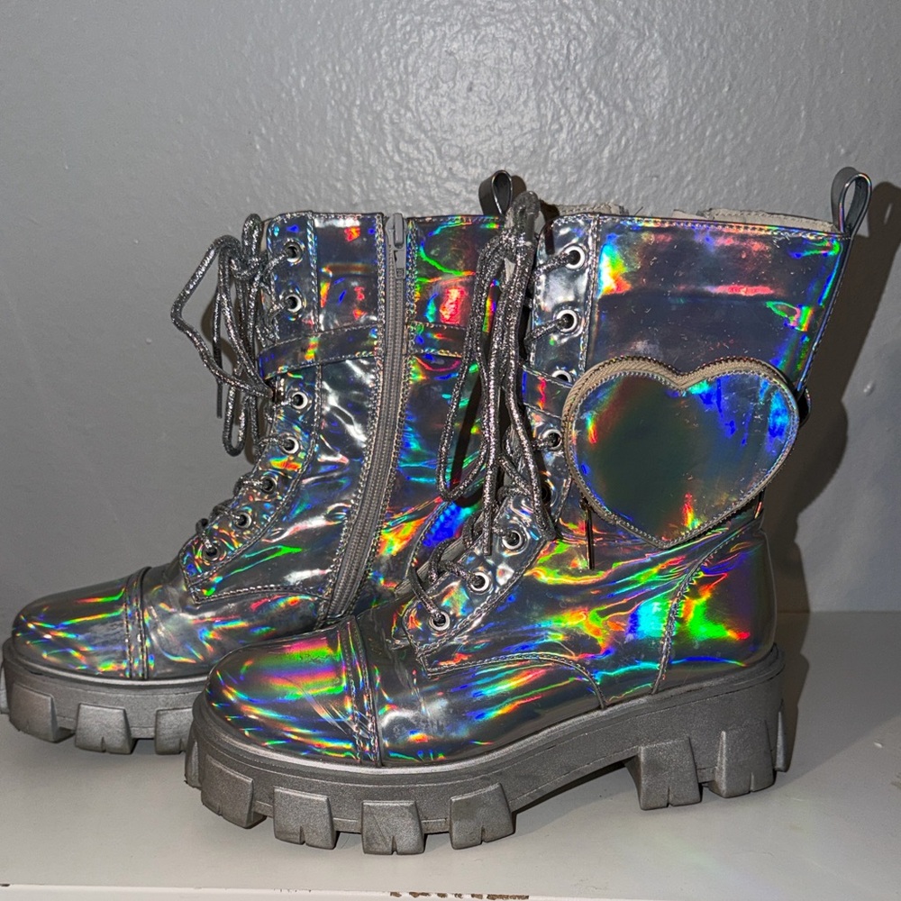 iHeartRaves Iridescent Combat Boots
